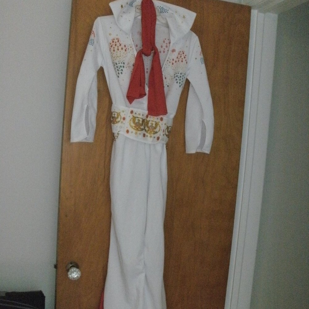 Deluxe Elvis Dress Up Cosplay Costume Embellished White Jumpsuit Belt